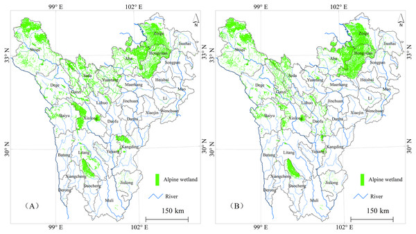 Remote sensing classification and extraction results of alpine wetlands in Western Sichuan.