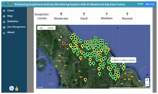 The suspicion classification result as show as four difference pin color in map page.