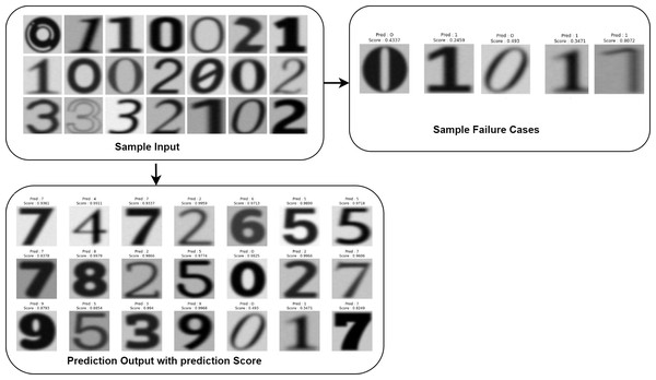Input and output of data samples with prediction score.