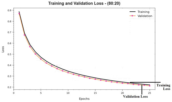 Loss curve of DTODCNN-CC algorithm on 80:20 of TR set/TS set.
