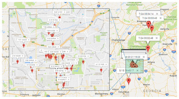 The check-ins of 
$\# 11838$#11838
 which were most in the north of Atlanta.