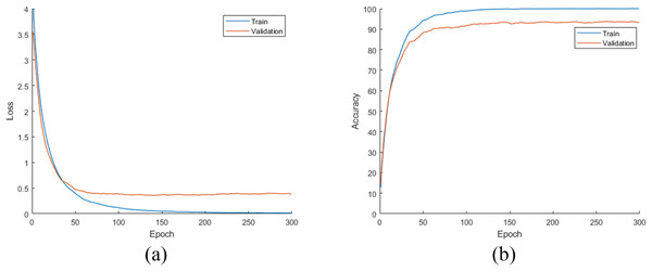 (A) Loss and (B) accuracy plots for the training phases of the DiatomNet model on the original dataset.