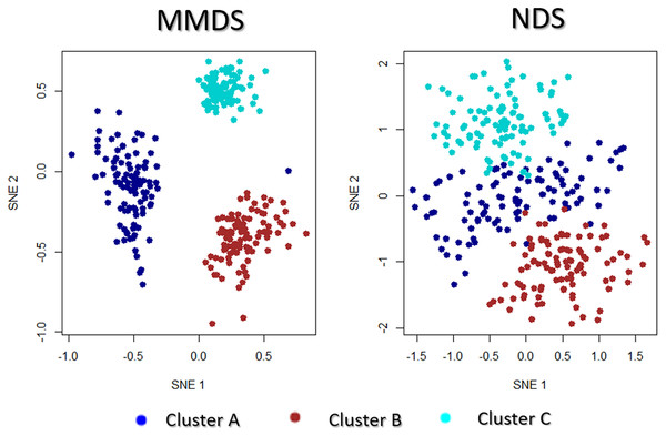 Multi-SNE visualisations of MMDS and NDS.