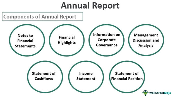 Different components of annual report (Source: https://www.wallstreetmojo.com/annual-report/).